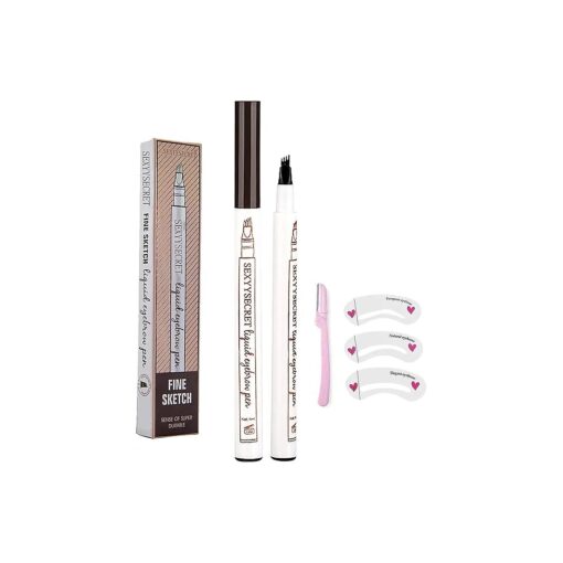 Liquid Eyebrow Pen 4 Points Eyebrow Pen Waterproof Fork Tip Eyebrow Pencil Long Lasting Microblading Eyebrow Pen Makeup with a Micro-Fork Tip ( 4 # Black )