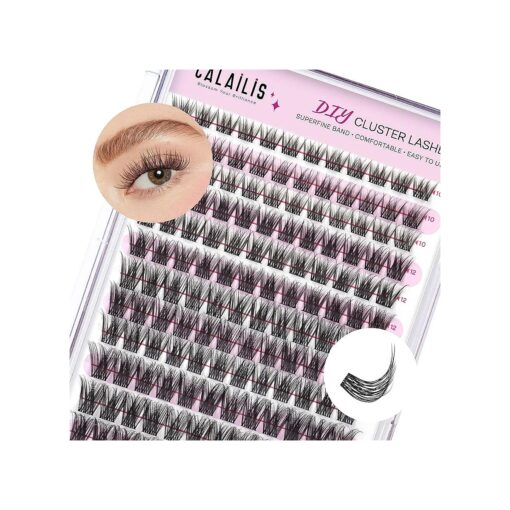 CALAILIS Cluster Lashes, 144Pcs D Curl Lash Clusters DIY Lash Extensions Mega Volume Eyelash Clusters Reusable Wispy Individual Lashes Super Thin Band and Soft ( HD17, D-10-16MIX )