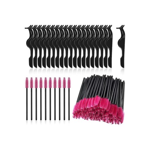 Shappy 24 Pieces Plastic Eyelash Extension Tweezers False Eyelash Applicator Tool Eyelash Auxiliary Clip and 105 Pieces Eyelash Brush Mascara Wands Applicator for Eyelash Application ( Black )