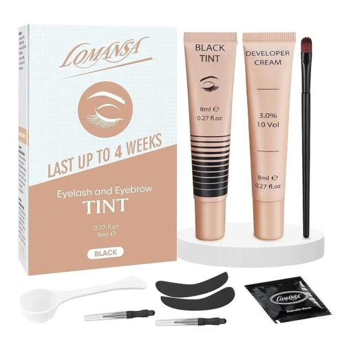 Lash Color Kit, Lomansa Black Color Kit for Eyelash and Brow, Eyelash & Eyebrow Color Set, Lasts Up to 4 Weeks, Easy to Use at Home Salon