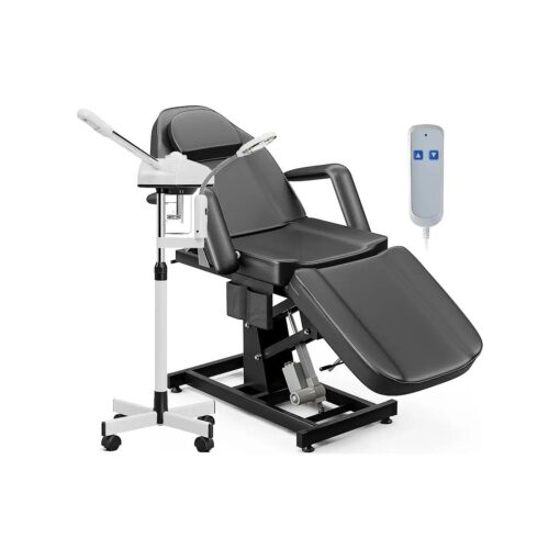 Paddie Electric Height Adjustable Tattoo Chair with Professional Facial Steamer, Electric Massage Table for Client Esthetician, Facial Massage Microblading Spa, Black