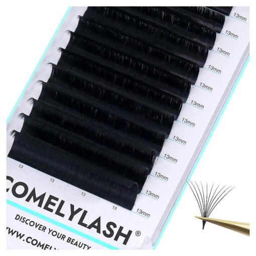 Easy Fan Volume Lashes 0.03/0.05/0.07mm CC/D Curl Volume Lash Extensions 13mm Length Black Fanning Eyelash Extension Supplies ( 0.03-D-13mm )