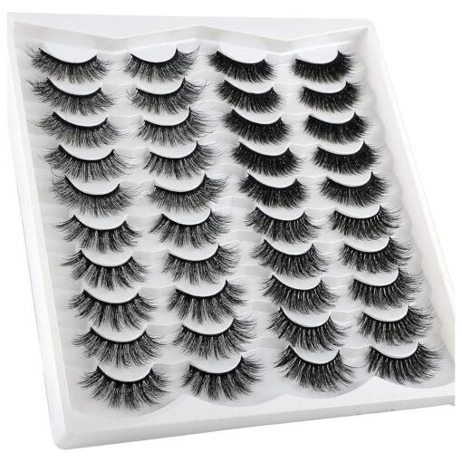 False Eyelashes Pack 20 Pairs 4 Styles Mixed Fluffy Faux Mink Eyelashes Dramatic Long 20MM Fake Eye Lashes