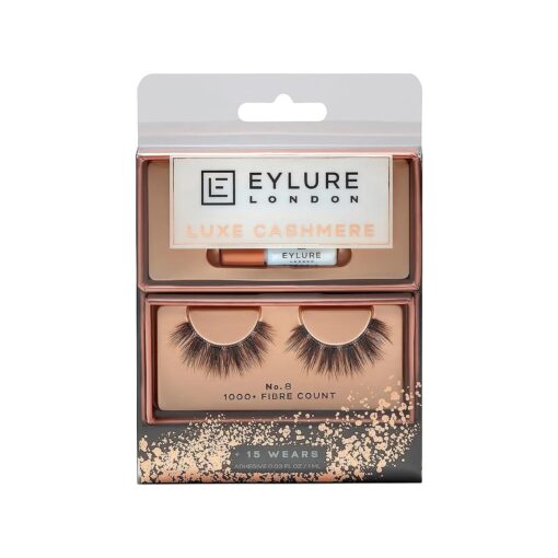 Eylure False Lashes, Luxe Cashmere No, 8 with Adhesive Included, 1 Pair, Black