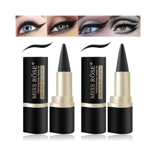 2 Pcs Black Gel Cream Eyeliner Set, Tool Smudge Proof and Waterproof Matte Black Eye-liner Pencil Tattoo Eyeliner Pen Stick Makeup for Women