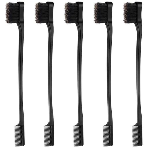 5 Pieces Hair Edge Brush Double Sided Control Hair Brush Comb Combo Pack Smooth Comb Grooming ( Black )