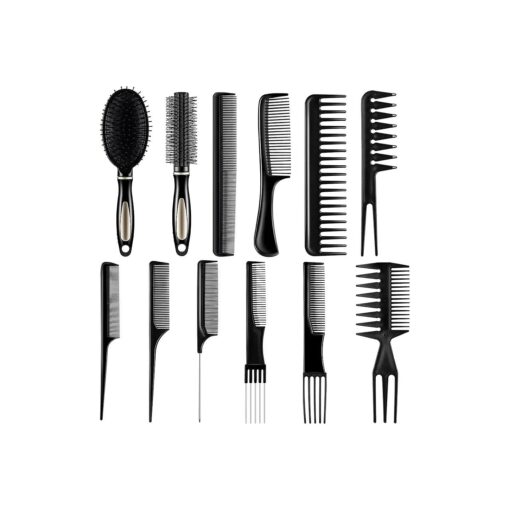 12 Pieces Hair Brush Comb Set Paddle Hair Brush Detangling Brush, Including 1 Airbag Massage Comb,1 Roller Brush and 10 Hair Styling Comb for Wet, Dry, Curly and Straight Hair ( Black )