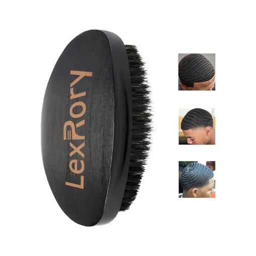 360 Curved Wave Brush For Men - Medium Hard Palm Wave Hair Brushes - Made with Beech Mix Nature Boar Bristle Brush For Black Hair ( Black )