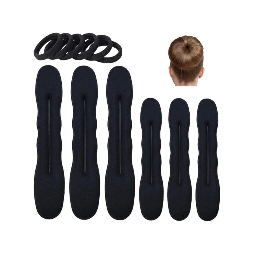 6 Pack Hair Bun Maker for Hair Donut Bun Maker, Easy Magic Snap Roll Sponge Bun Donut Hair Maker for Women With Hair Ties - Black