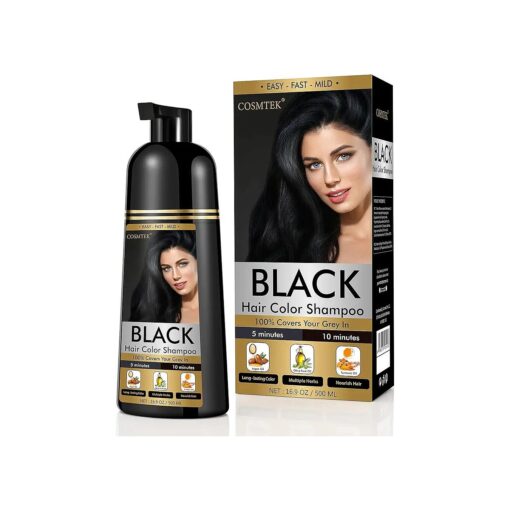 Black Hair Dye Shampoo Permanent for Men & Women, Hair Color Shampoo for Gray Hair Coverage and Beard,3-In-1 Shampoo for Color Treated Hair, Lasts 30 Days/500ml/Ammonia-Free/Natural herbal