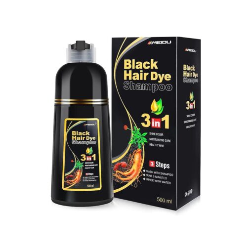 MEIDU Black Hair Dye Shampoo 3 in 1 for Gray Hair, Hair Color Shampoo for Women and Men, Instant Shampoo Hair dye-100 % Grey Hair Coverage ( 16.9 Fl oz )