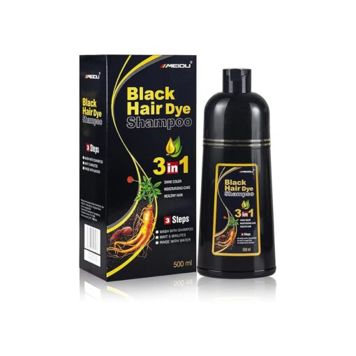 MEIDU Black Hair Dye Shampoo for Gray Hair, Semi-Permanent Hair Color Shampoo for Women and Men, Herbal, 3 in 1 100 % Grey Cover.Lasts 30 Days/500ml/Natural herbal