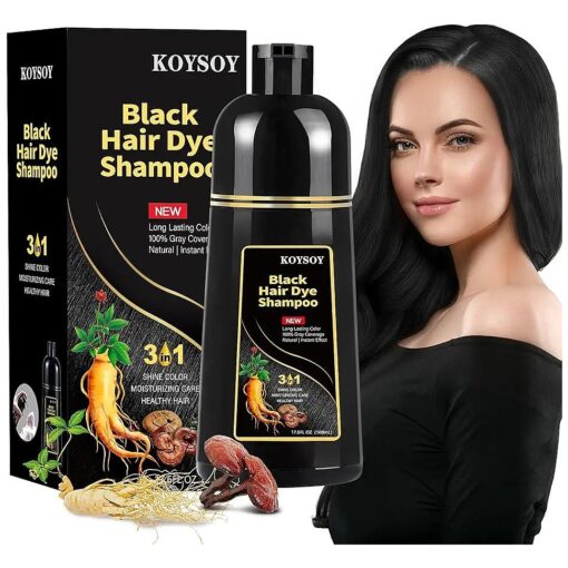 Black Hair Dye Shampoo 3 in 1,100 % Covers Gray Hair, Black Hair Color Shampoo Can Avoid Going to the Salon to Dye Your Hair, Convenient and Effective Black Hair Shampoo, ( 500mL,17.6 Fl Oz ) ( black )