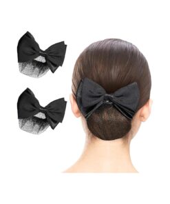 Beaupretty 2 Pieces Hair Snood Net Barrette Mesh Clip Elastic Butterfly Bun Bow Headdress for Lady Women Dance Office ( Black )