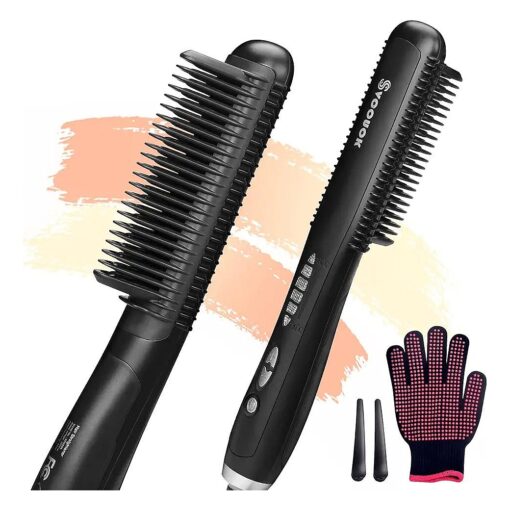 Electric Ceramic Hair Straightening Comb for Black Hair - Anti-Scald Straightener Brush with 6 Temperature Settings and Auto-Off Feature, Salon-Quality Styling ( Black )