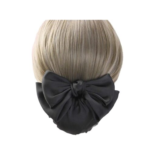 Women Hair Clip, Ribbon Barrette With Net Chignon, Professional Hair Bun Cover, Black Bun Cover Hair Tie, Barrettes Net Snood Hairnet Bow Bow-knot Decor Hair Clip Hairnet, Black