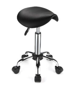 Saddle Rolling Stool with Wheels PU Leather Height Adjustable Swivel Stools Chair Black