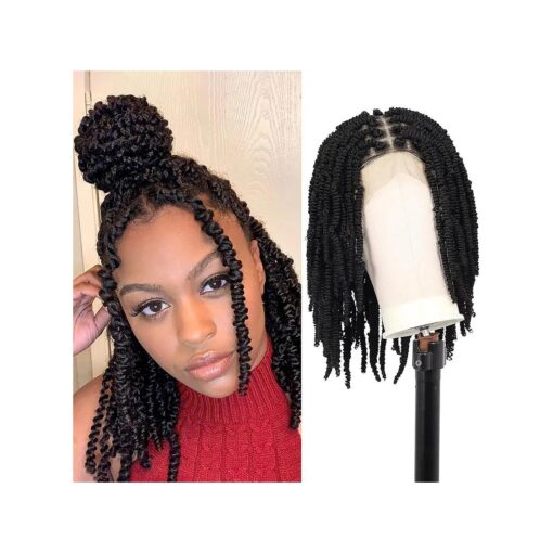 12" Twist Braided Wigs Short Knotless Braids Wigs Passion Twisted Wigs For Women Human Hair Blended Full Double Lace Black Bob Braid Wigs With Baby Hair