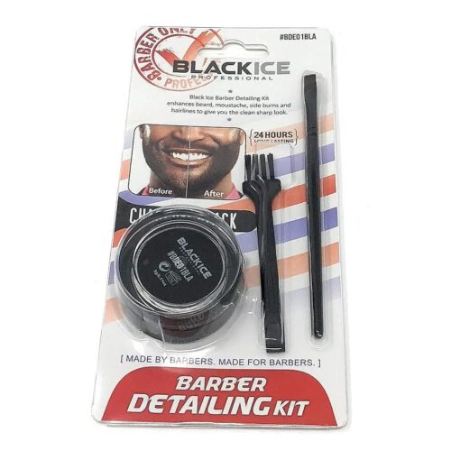 Black Ice Barber Detailing Kit Enhance Beard Mustache Sharp Hairline Brush Color ( Charcoal Black )