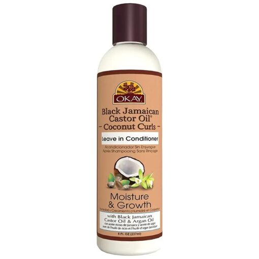 Okay Black Jamaican Castor Oil Coconut Curls Leave In Conditioner Helps Condition, Strengthen, and Regrow Hair Sulfate, Silicone, Paraben Free For All Hair Types and Textures Made in USA 8 oz