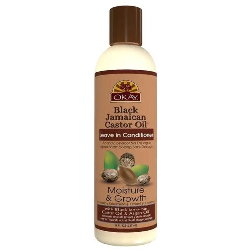 OKAY Black Jamaican Castor Oil Moisture Growth Leave In Conditioner Helps Moisturize & Regrow Strong Healthy Hair Sulfate, Silicone, Paraben Free For All Hair Types and Textures Made in USA 8oz