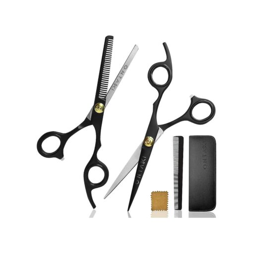 Hair Cutting Scissors Thinning Shears Kit - 7" Overall Length Professional Hair Scissors Set - Japanese Steel Hair Shears with 1 Comb & Pouch - Razor Edge Barber Scissors for Men & Women Black