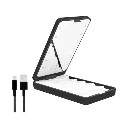 Eyelash Storage Case, AREMOD LED Lash Mirror Rechargeable Eyelash Holder False Lash Organizers and Storage Box Empty with Light Travel Cosmetic Container for Makeup ( Black )