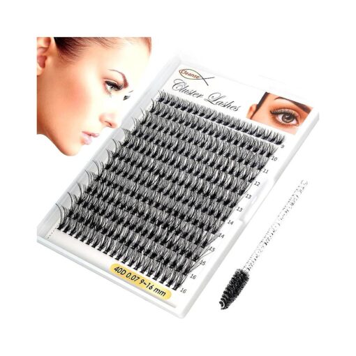 Lash Clusters 240pc 40D, D Curl Eyelashes, Feather Light Lashes, Mixed Tray 0.07 Thickness Lash Extension Kit, Natural Look Eyelash Extension Kit, Easy Use, Black ( 9-16mm )