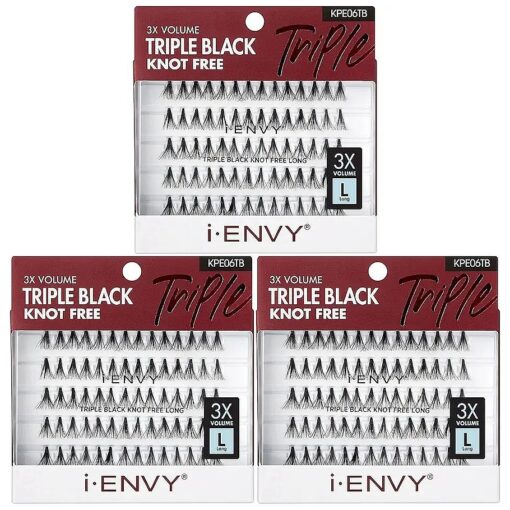 iENVY by KISS Triple Black Knot Free Individual Lash ( Long ) 3 Pack, 3 Times More Volume