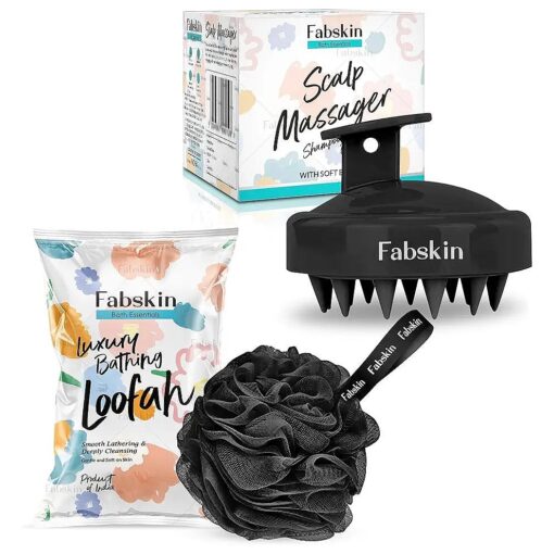 Loofah for Bathing & Scalp Massager Shampoo Brush Combo For Men & Women | Black