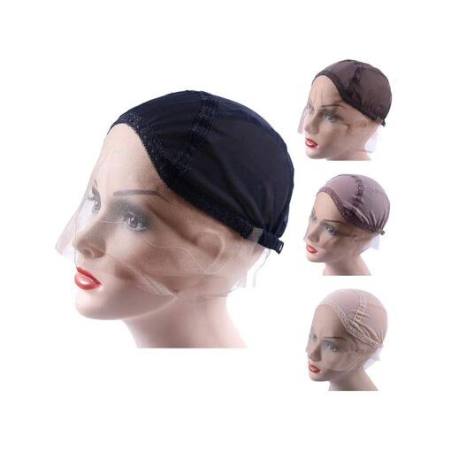 YANTAISIYU Lace Front Wig Cap for Making Wigs with Adjustable Strap Glueless Weaving Cap Wig Caps Swiss Lace Hairnet ( Black M 22inch )