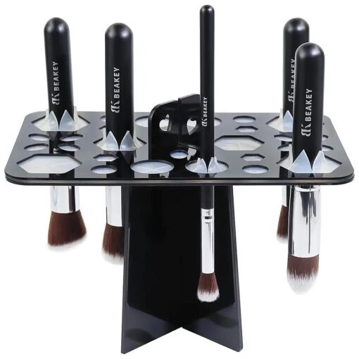 BEAKEY Makeup Brush Drying Rack, Collapsible Acrylic Makeup Brush Holder, Makeup Brush Dryer stand with 28 Holes, for Storing and Drying Various Sizes and Types of Brushes - Black