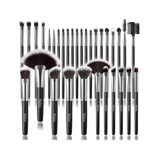 Makeup Brush Set, SOLVE 32 Pieces Professional Makeup Brushes Wooden Handle Cosmetics Brushes Foundation Concealer Powder Face Eye Make up Brushes Kit, Black