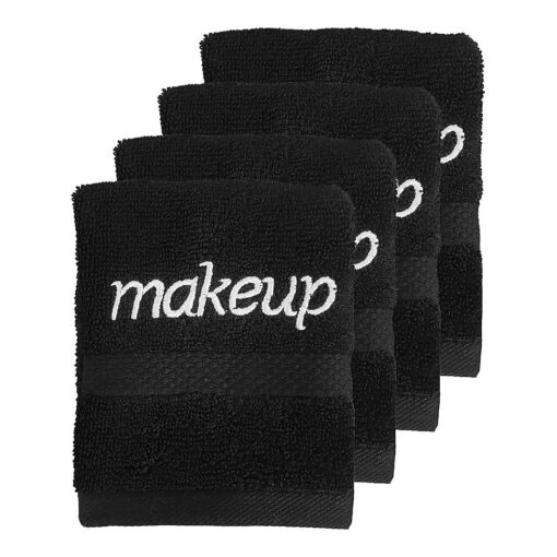 Black Makeup Towels,100 % Soft Cotton Reusable Makeup Wipes Luxury Black Makeup Washcloths for Face Pack of 4 ( 13" X13" )