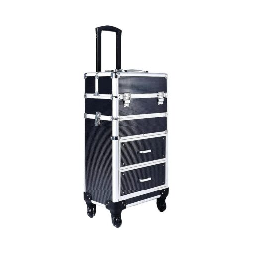 Train Case Rolling with drawers Makeup rolling Cosmetic organizer Makeup traveling case Makeup trolley ( Black )