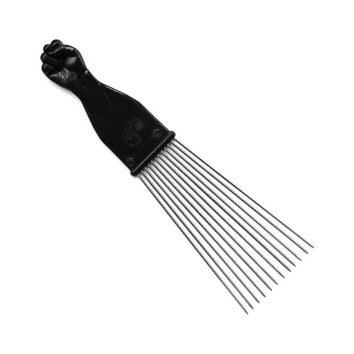 Afro Fan Pick w/ Black Fist - Metal African American Hair Comb