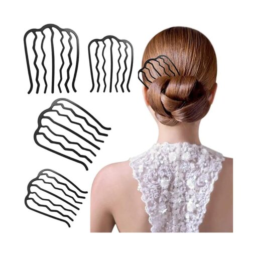 4 Pieces Hair Side Combs Vintage Hair Fork Clip U Shape French Twist Hair Pin Messy Bun Maker Hair Styling Tool Accessories for Women and Girls Black