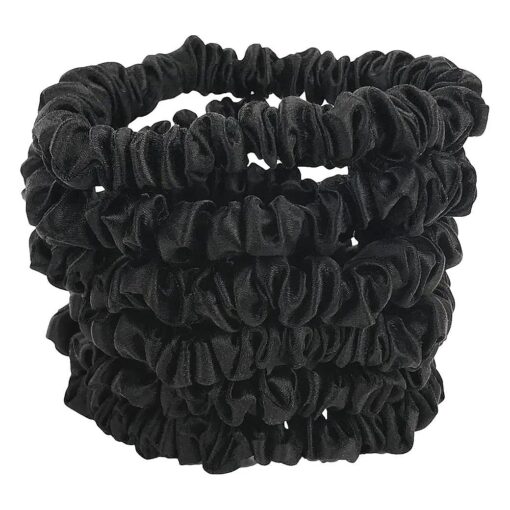 Celestial Silk Mini Scrunchies Small Mulberry Silk Scrunchy Hair Ties 22 Momme Skinny Silk Ponytail Holder, Gentle on Hair, Less Pulling, Breakage - 6 Pack ( Black )