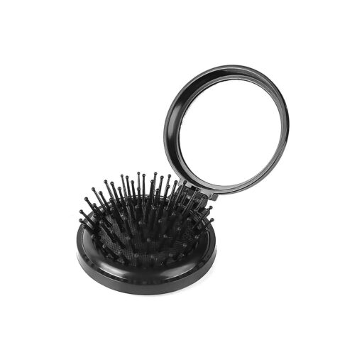 1st Choice Folding Hair Brush with Mirror, Round Mini Compact Massage Comb for Purse/Pocket, Travel Size for Girls and Women ( Black )