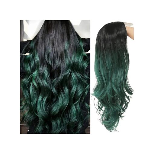 Green Curly Wigs for Women Long Middle Part Natural Wavy Wig Black Ombre Wig Synthetic Hair Cosplay Halloween Costume Wigs