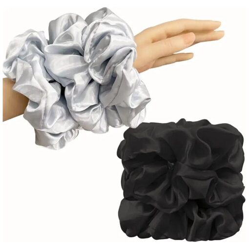 YANRONG 16CM/6.3 Inch Oversize Hair Scrunchies For Women Silk Satin Scrunchy Hair Ties Elastic Ponytail Holder For Lady Fashion Hair Accessories More Supple Than Silk ( 6PCS Over Size Black )