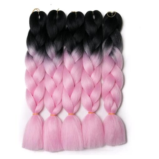 Ombre Braiding Hair 24inch Jumbo Braids High Temperature Fiber Synthetic Hair Extension 5pcs/Lot 100g/pc for Twist Braiding Hair ( 24inch ( Pack of 5 ), Black-Pink )