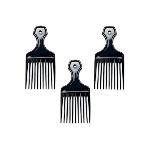 ( 3 Pack ) 6" Plastic Afro Pick Lift Hair Comb Detangle Wig Braid Hair Man Styling Comb ( Black_A )