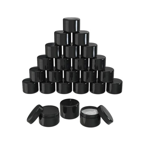 Houseables Black Cosmetic Jars, Small Containers with Lids, Plastic, 2 Fl Oz, 160 ML, 24 Pack, TSA Approved Container for Lotion, Salve, Body Butter, Creams, Makeup, Toiletries w/Inner Liner