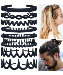 8 PCS Fashion Effortless Plastic Headbands with Teeth Comb Black Skinny Headbands No Slip Hair Bands for Women Men Teen Girls ( Black 8 )