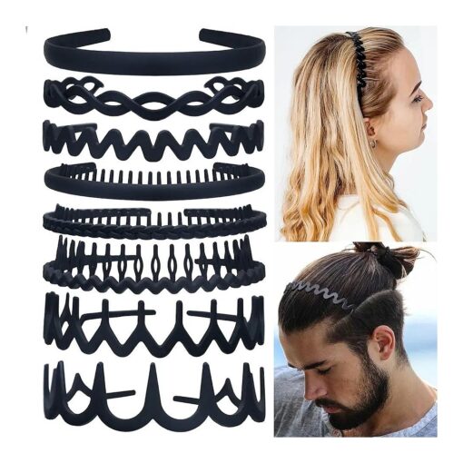 8 PCS Fashion Effortless Plastic Headbands with Teeth Comb Black Skinny Headbands No Slip Hair Bands for Women Men Teen Girls ( Black 8 )