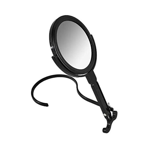 Rucci Round Portable Lightweight 5x/1x Magnifying Neck Mirror Piano Black - 4.25" Diameter x 0.25" x 11" H, Black