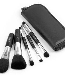 Travel Makeup Brushes Set w/Pouch, 5PCS Double Ended Portable Mini Cosmetic Brushes Kit for Foundation, Eyeshadow, Lip, Blush Make Up Brushes Professional ( Black )