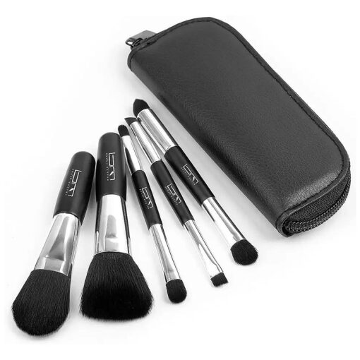 Travel Makeup Brushes Set w/Pouch, 5PCS Double Ended Portable Mini Cosmetic Brushes Kit for Foundation, Eyeshadow, Lip, Blush Make Up Brushes Professional ( Black )