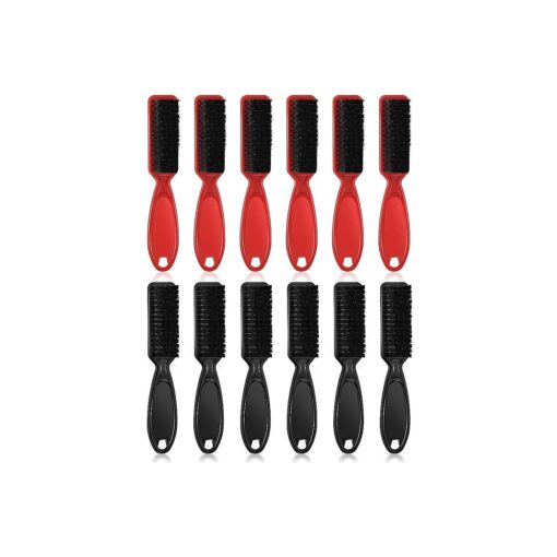 12 Pieces Barber Blade Cleaning Brush Clipper Cleaning Nylon Brush Clipper Cleaner Brush Barber Styling Brush Tool for Men ( Black, Red )